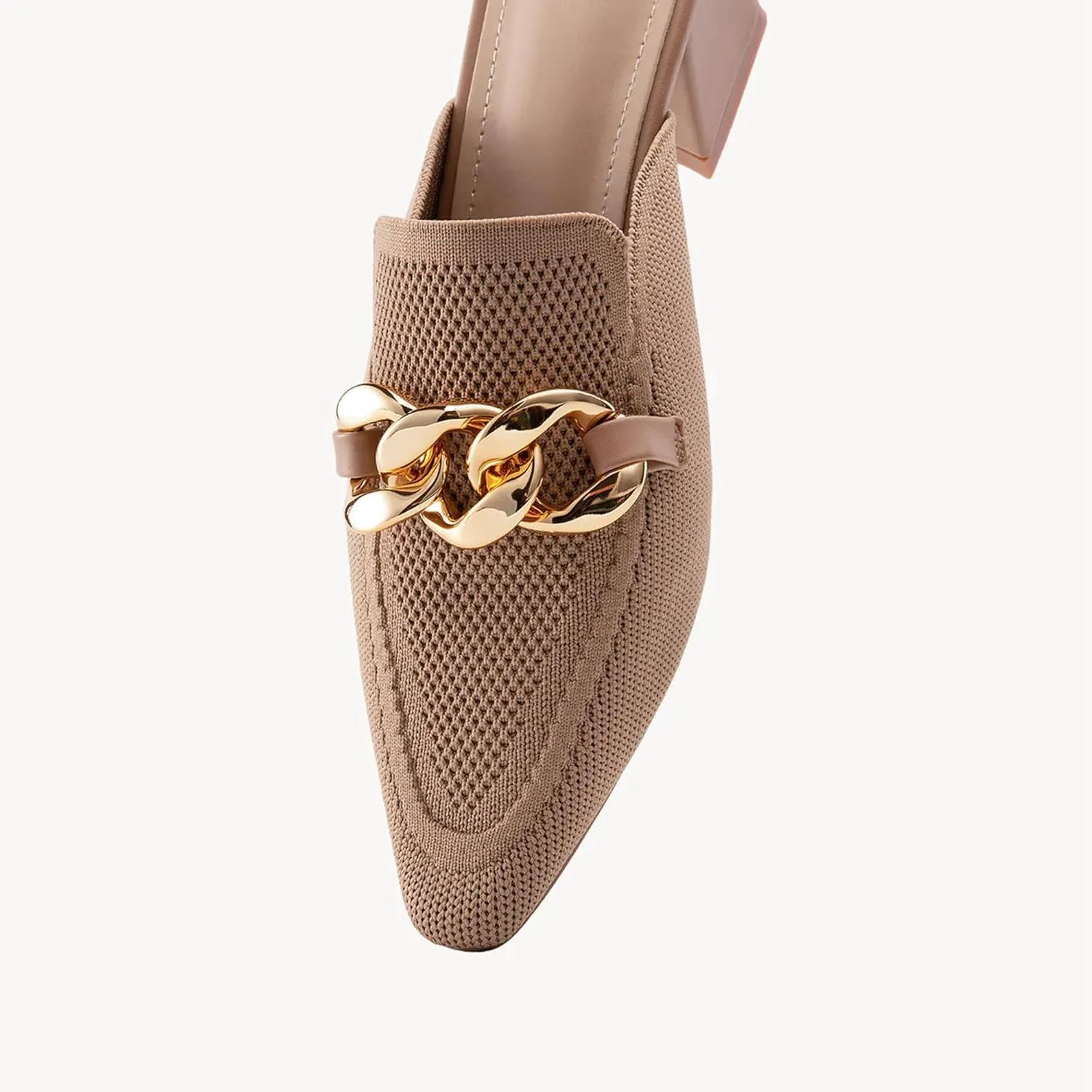 Women's Knit Pointed Toe Chunky Heel Mules, Comfortable Slip-On Sandals for Business and Daily Wear