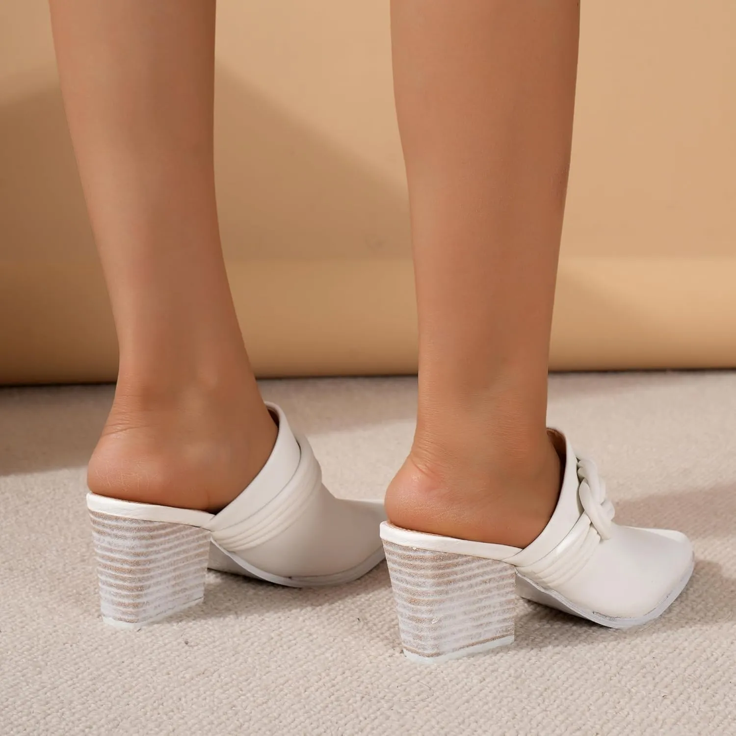 Women's Knotted Mule Western Mule Stacked Block Heels Mules Comfort Pointed Toe Slip on Slides Loafer Shoes
