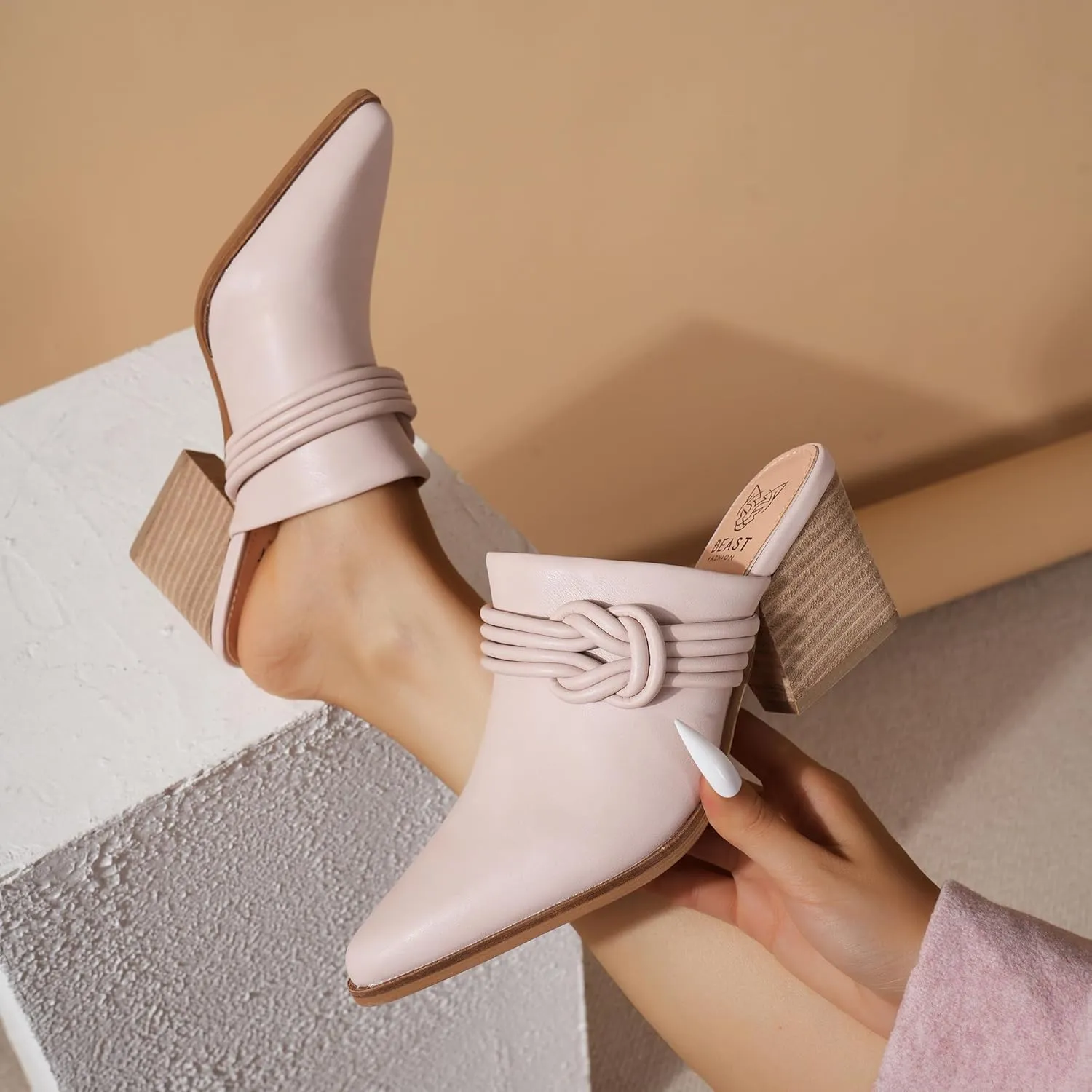 Women's Knotted Mule Western Mule Stacked Block Heels Mules Comfort Pointed Toe Slip on Slides Loafer Shoes
