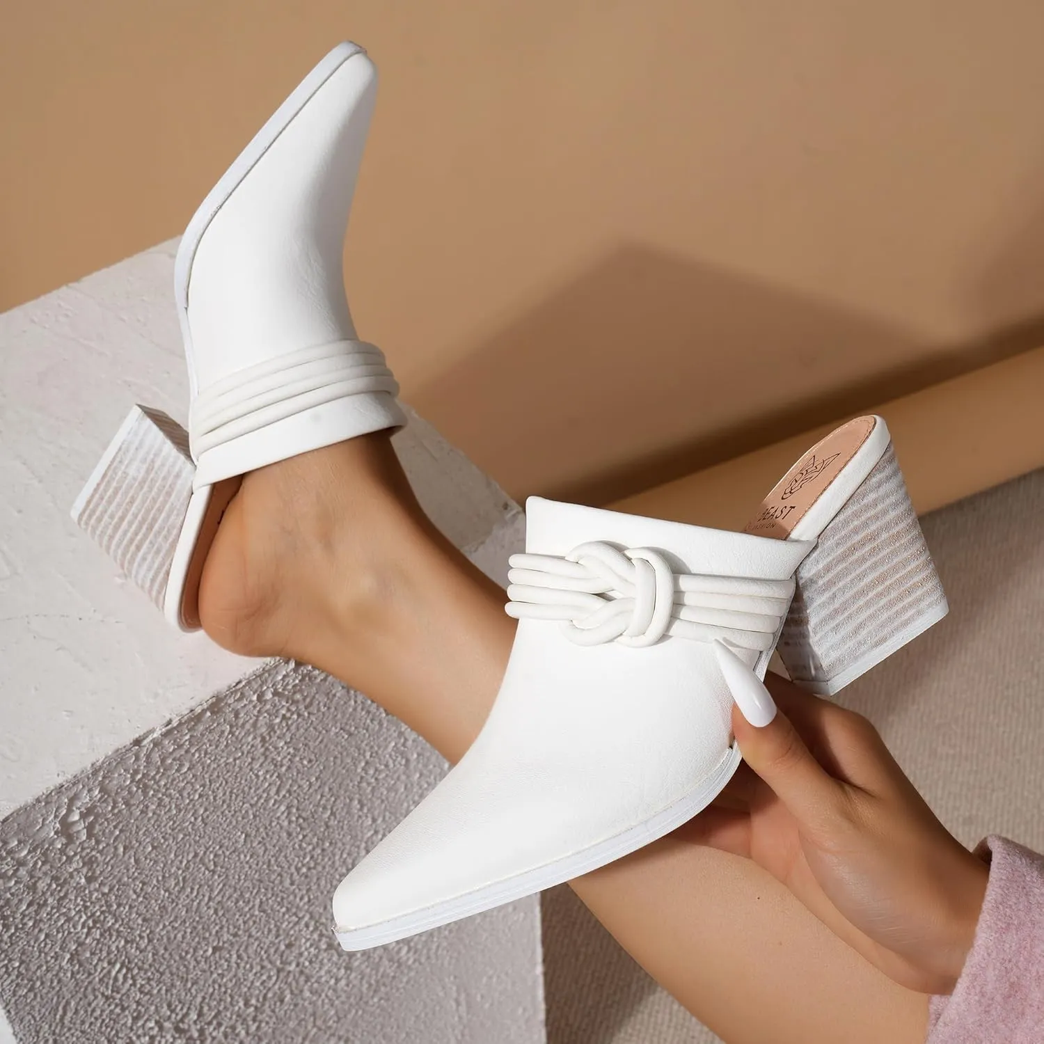 Women's Knotted Mule Western Mule Stacked Block Heels Mules Comfort Pointed Toe Slip on Slides Loafer Shoes