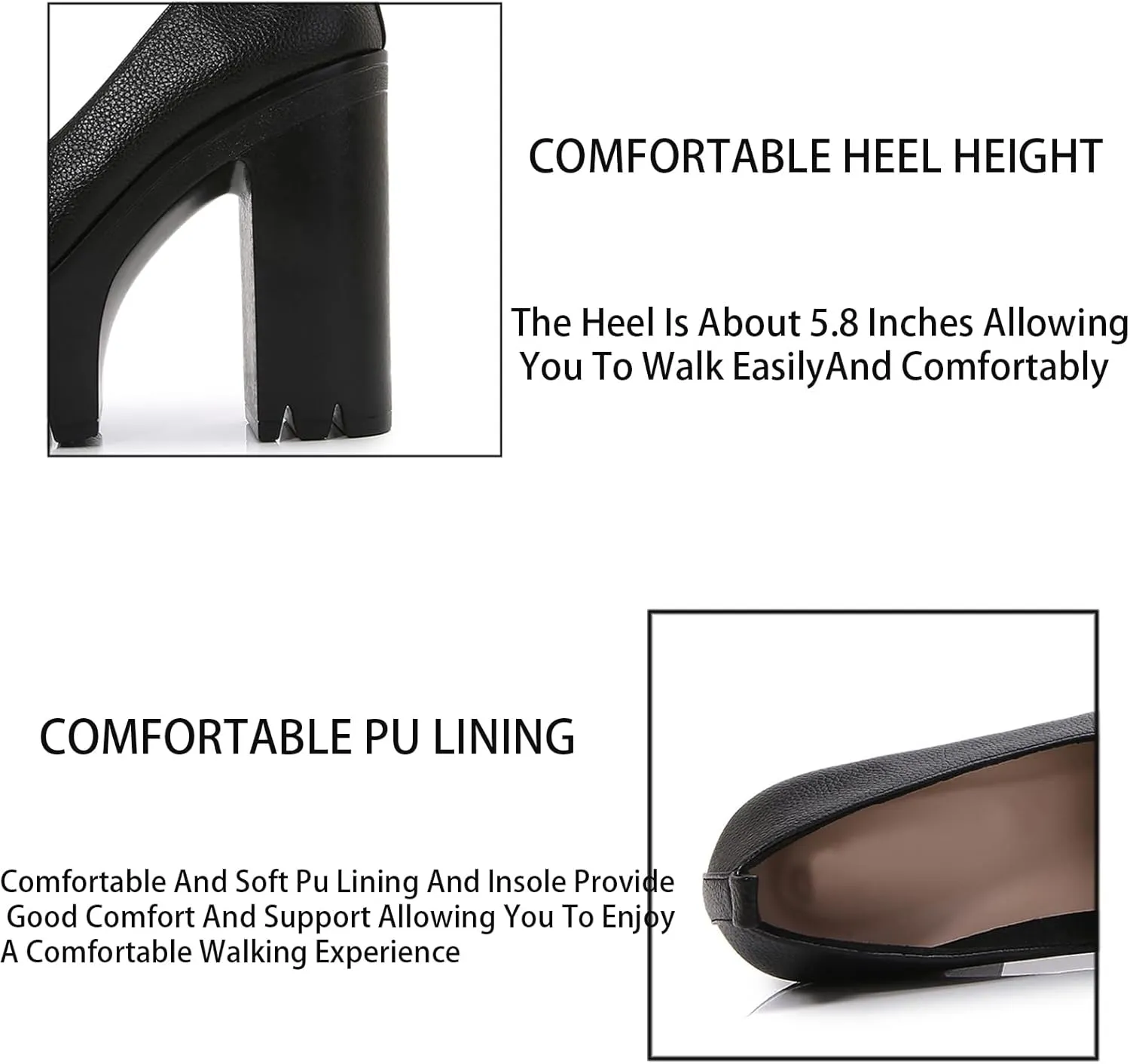 Women's Leather Metal Chain High Heel Loafers Fashion Closed Round Toe Platform Block Heel Penny Loafer for Business Office Dress Pumps