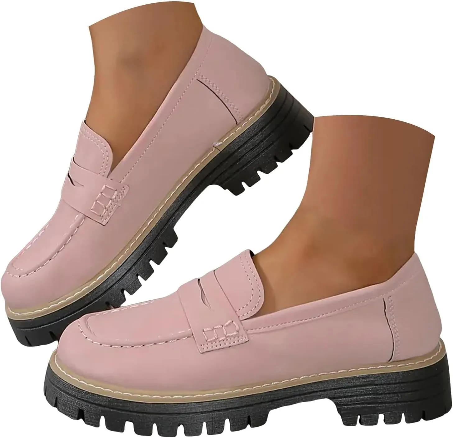 Womens Loafers Shoes Platform Chunky Penny Loafer Lug Sole Wide Width Comfortable Slip On Chunky Shoes for Women Work Office Business Casual Dress Shoe Walking Dresses Trendy Flats Loafer Sneakers