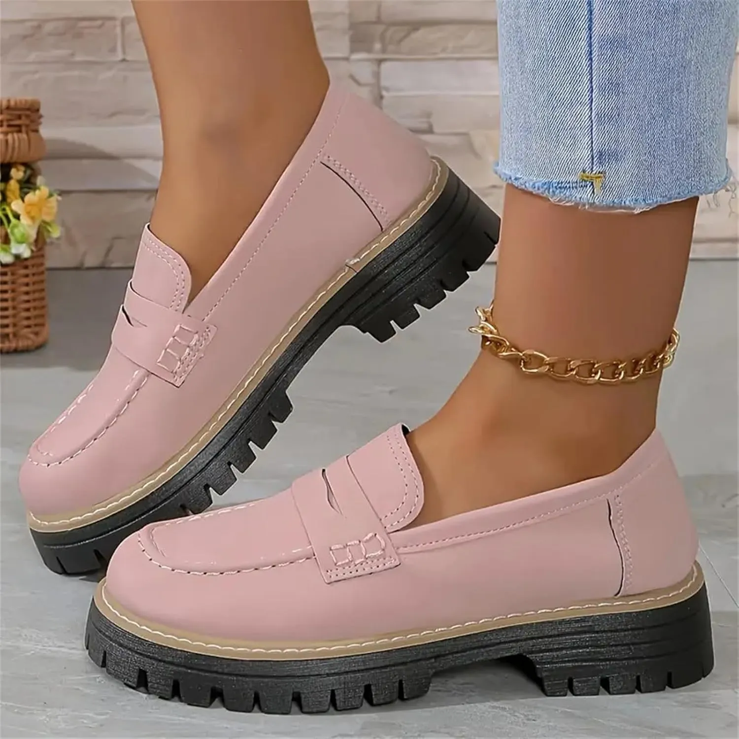 Womens Loafers Shoes Platform Chunky Penny Loafer Lug Sole Wide Width Comfortable Slip On Chunky Shoes for Women Work Office Business Casual Dress Shoe Walking Dresses Trendy Flats Loafer Sneakers