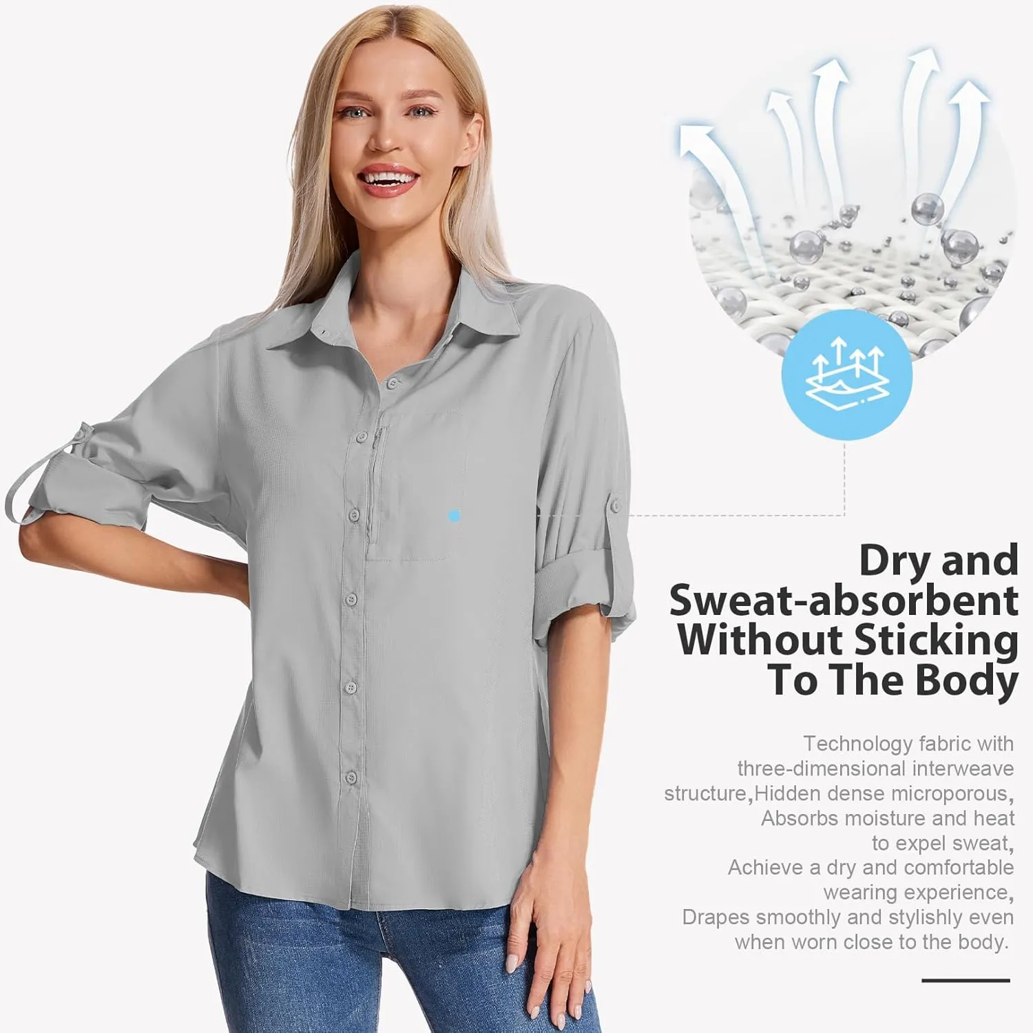 Women's Long Sleeve Safari Clothes UPF 50  Hiking Fishing Shirts,Sun Protection Quick Dry Light Cooling Shirts