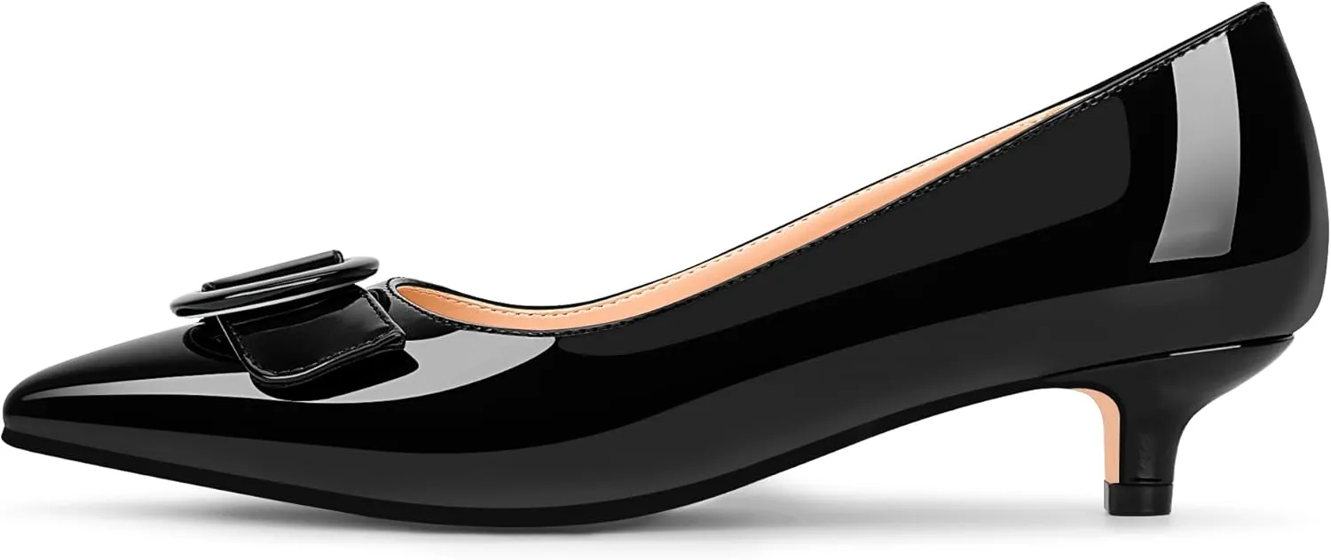 Women's Low Kitten Heel Pumps Pointed Closed Toe Buckle Slip On Office Comfort Shoes