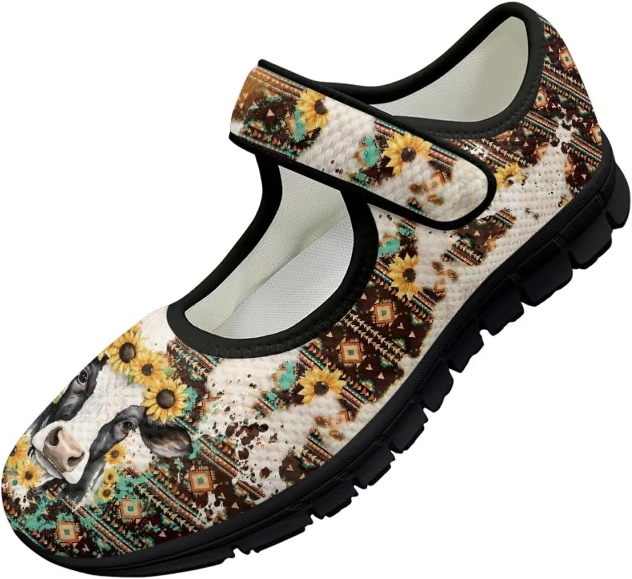 Womens Mary Jane Shoes Aztec Tribal Sneaker Anti-Slip Lightweight Shoes with Magic Sticker for Travel