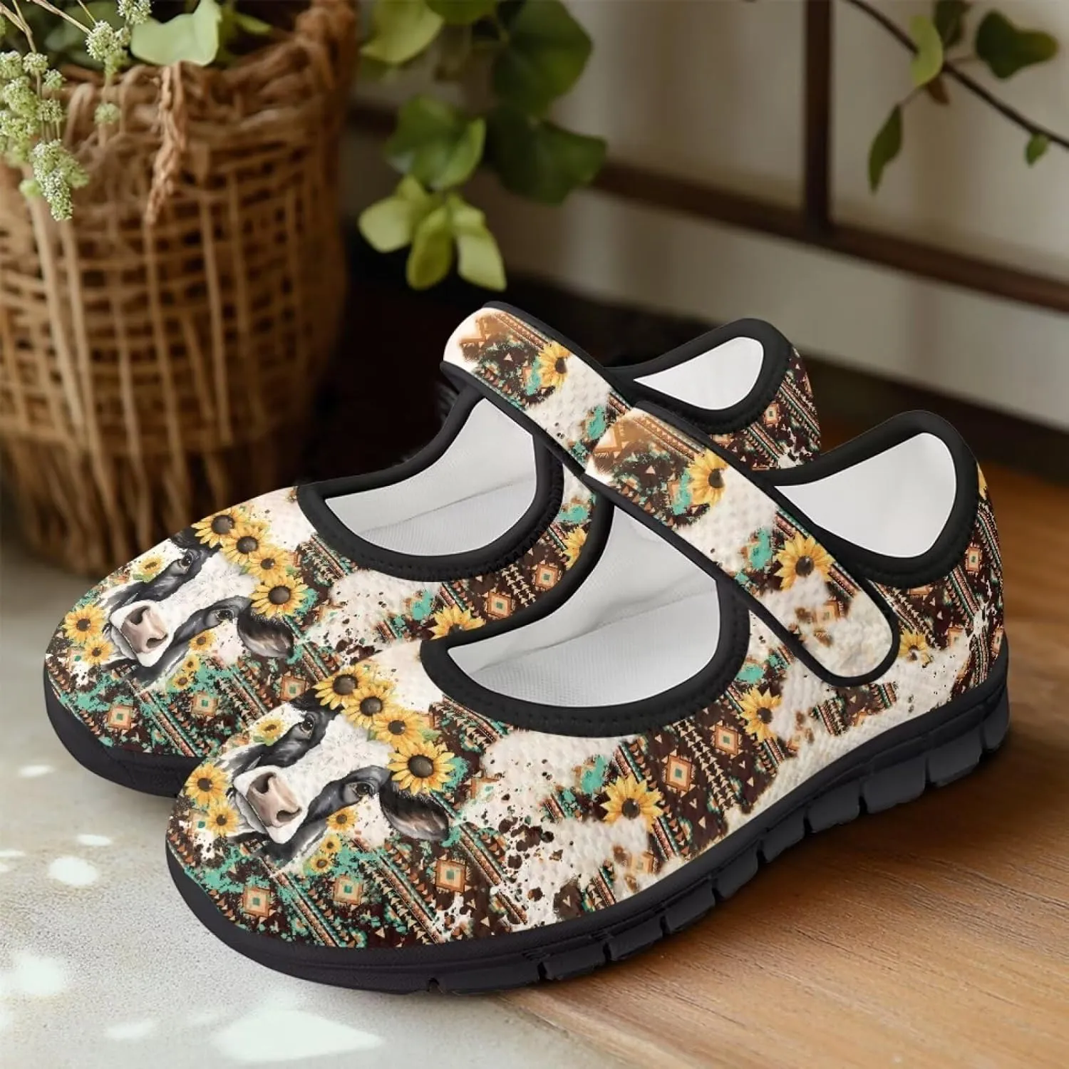 Womens Mary Jane Shoes Aztec Tribal Sneaker Anti-Slip Lightweight Shoes with Magic Sticker for Travel