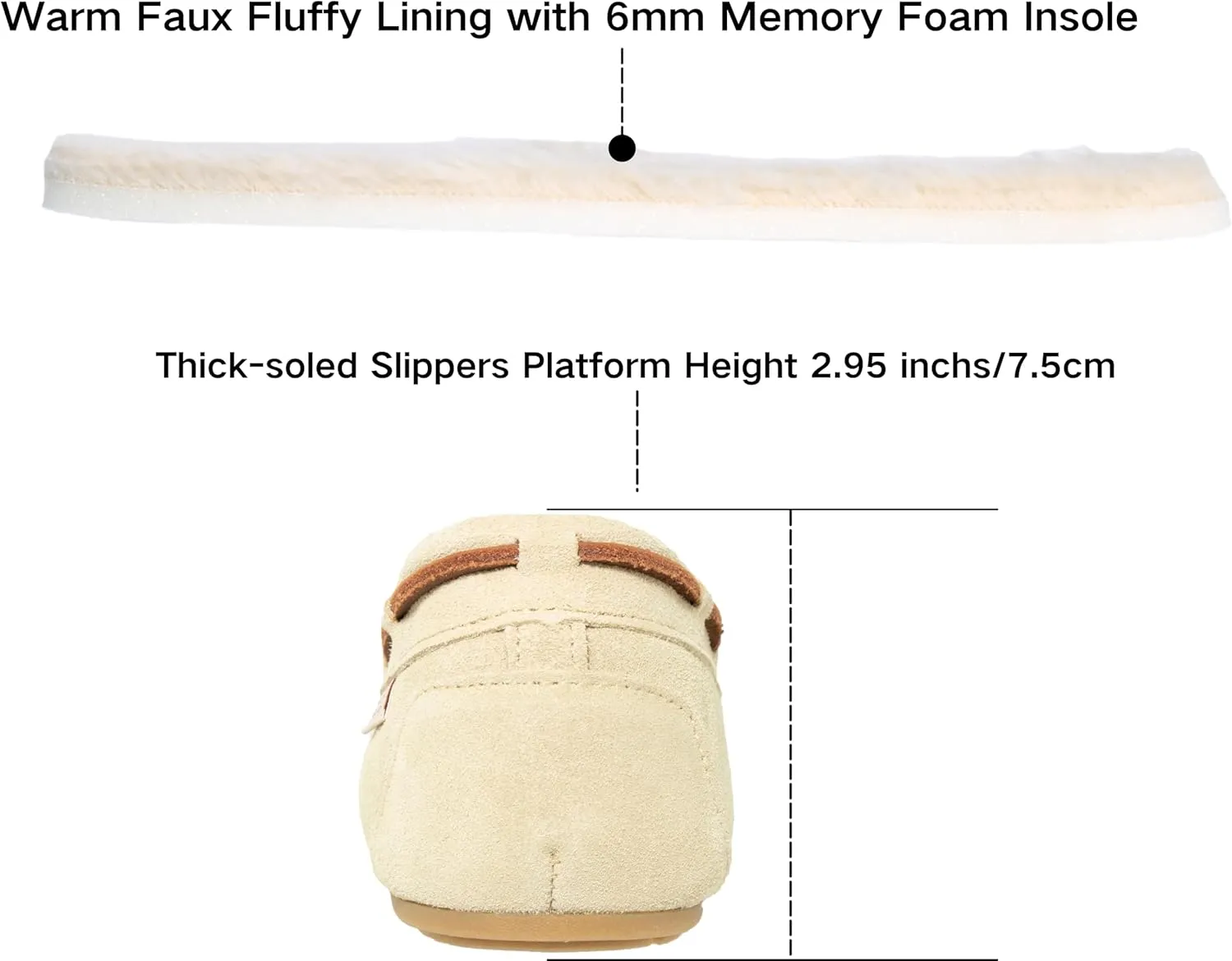 Women's Moccasin Slippers Cow Suede Warm Faux Fur Pile Lined Lace-Up Bow Cozy Indoor & Outdoor Slip On Loafers Shoes for Women