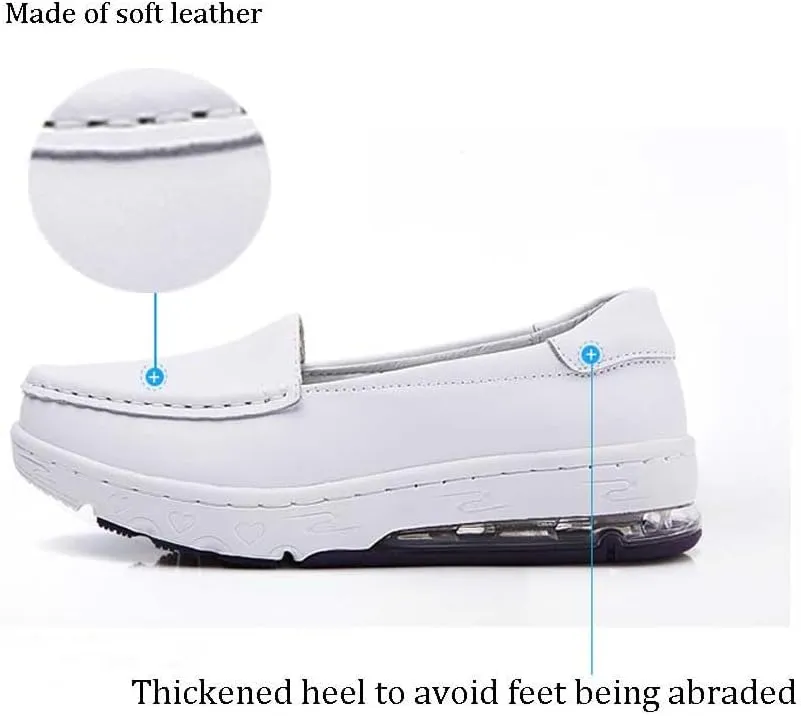 Women's Nursing Shoes Comfortable Walking Slip On Nurse Restaurant Work Lightweight Leather Loafers