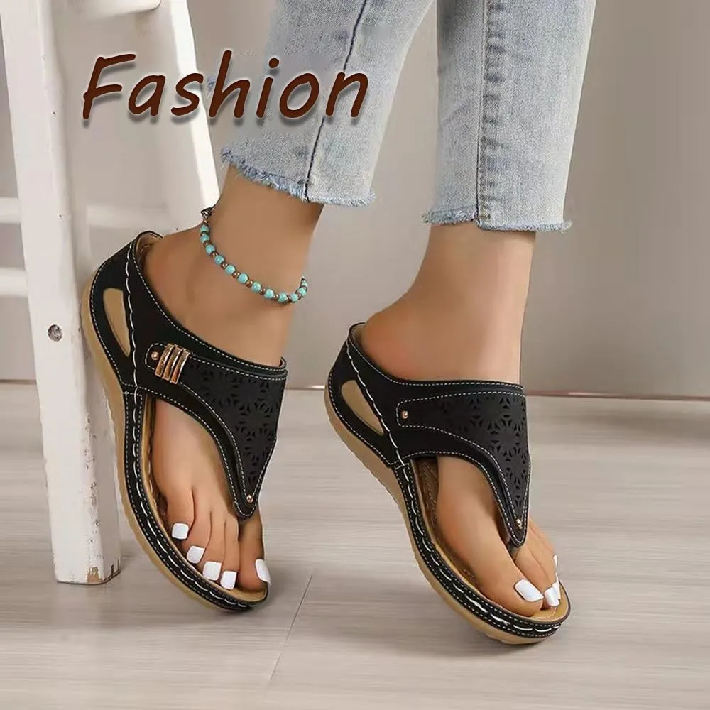 Women's Orthoptic Lightweight Breathable Mesh Sporty Sandals Wedges Thick-Soled Flip-Flops Open Toe Beach Sandals, Blue