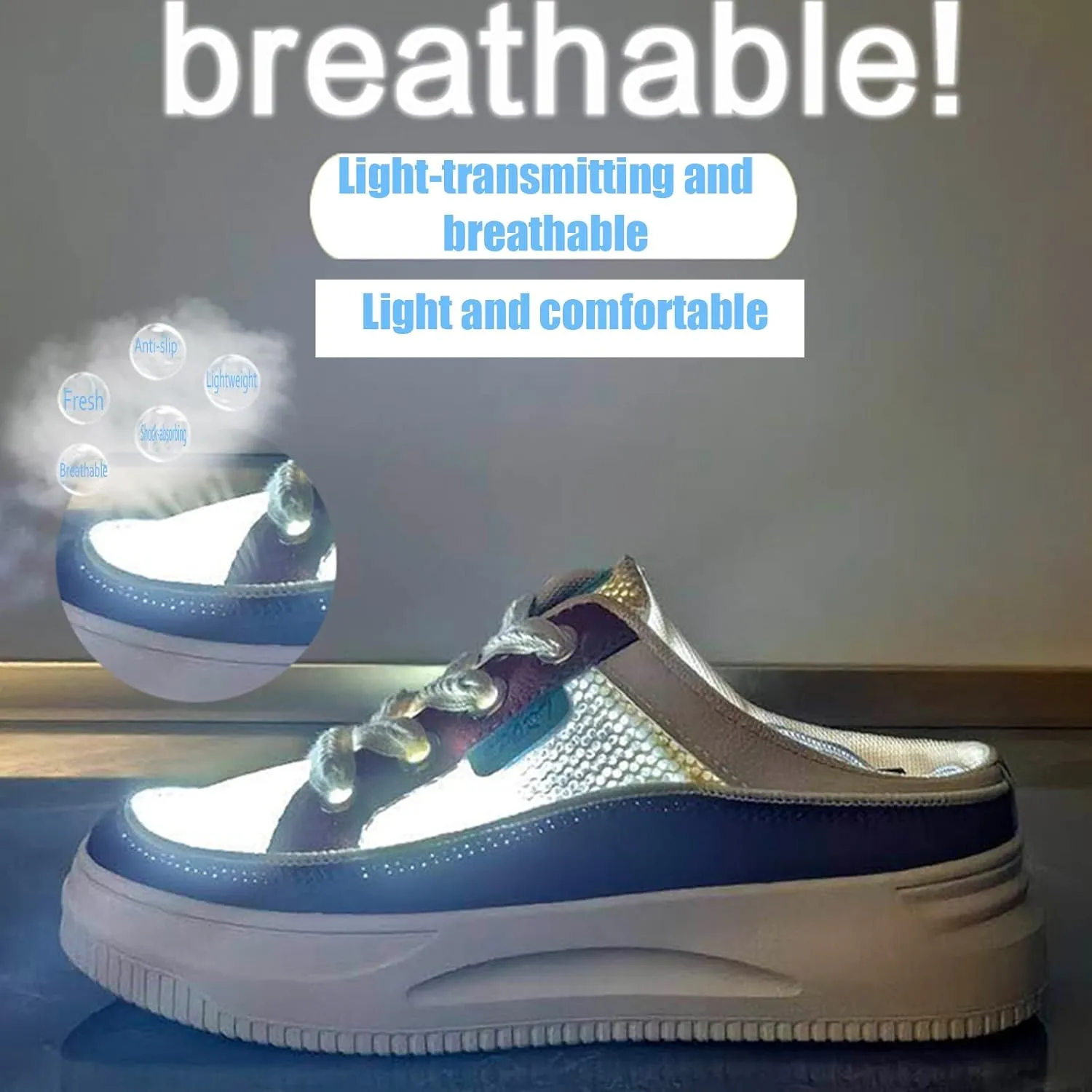 Women's Patchwork Platform Mesh Slip-On Mule Sneakers, Comfortable and Breathable Casual Walking Shoes, Open-Back Lace-Up Sneakers
