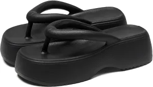 Women's Platform Flip Flops, Casual Wedges Sandals With Arch Support, Summer Chunky Heeled Slides, Beach Thong Slippers