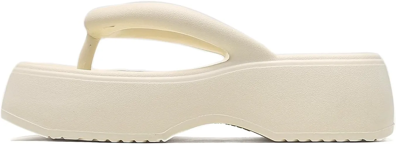 Women's Platform Flip Flops, Casual Wedges Sandals With Arch Support, Summer Chunky Heeled Slides, Beach Thong Slippers