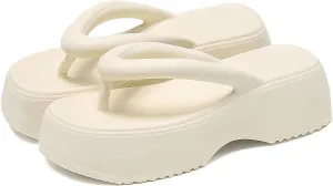 Women's Platform Flip Flops, Casual Wedges Sandals With Arch Support, Summer Chunky Heeled Slides, Beach Thong Slippers
