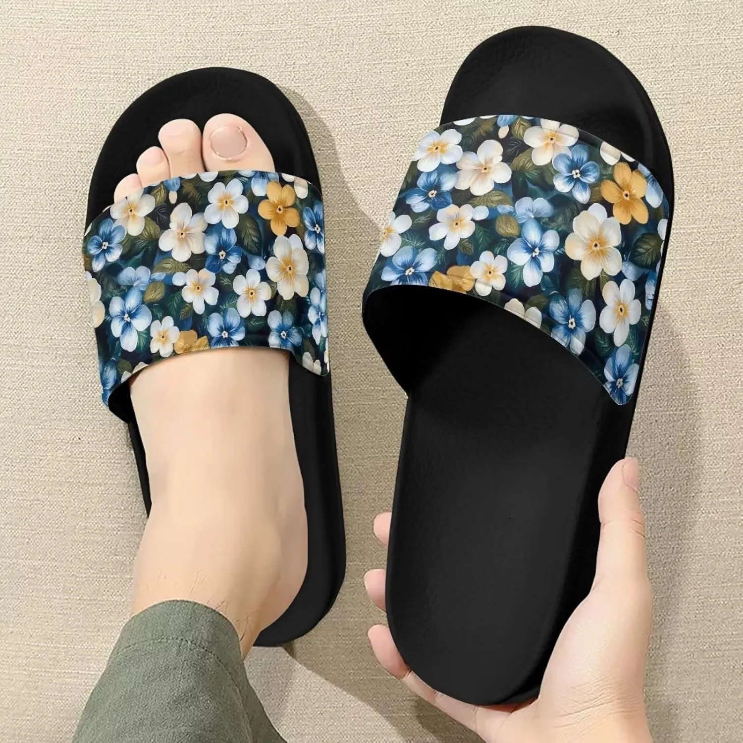 Women's Platform Sandals with Arch Support Comfortable Spacious Shower Slides Elastic Soft Slippers for Travel US 6-13.5 Black Sole