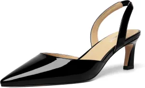 Womens Pointed Toe Slip On Patent Slingback Dating Fashion Spool Low Heel Pumps Shoes 2.2 Inch