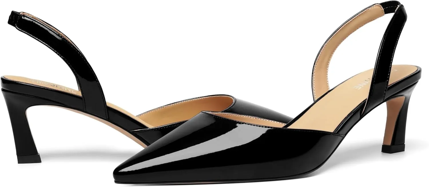 Womens Pointed Toe Slip On Patent Slingback Dating Fashion Spool Low Heel Pumps Shoes 2.2 Inch