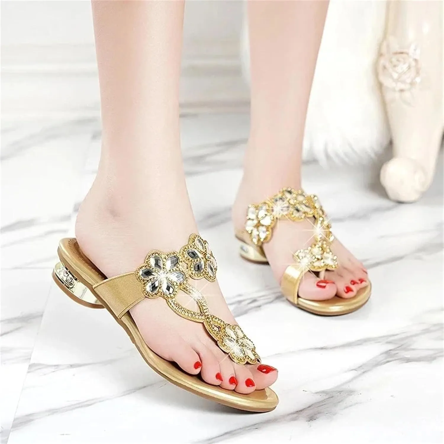 Women's Rhinestone Beach Sandals - Summer Fashion Flip-Flops Outdoor