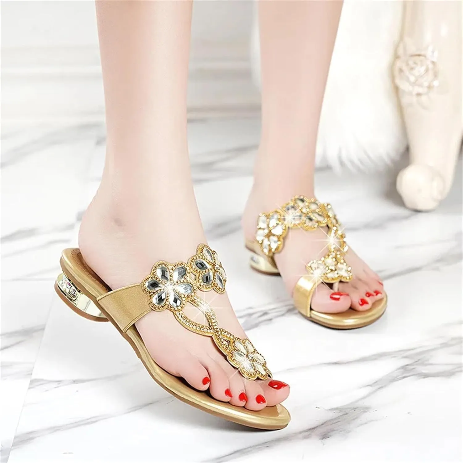 Women's Rhinestone Beach Sandals - Summer Fashion Flip-Flops Outdoor