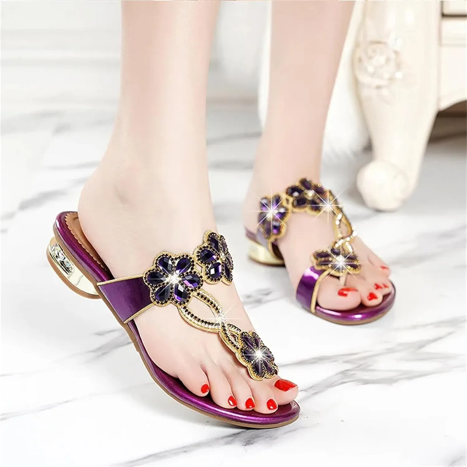 Women's Rhinestone Beach Sandals - Summer Fashion Flip-Flops Outdoor