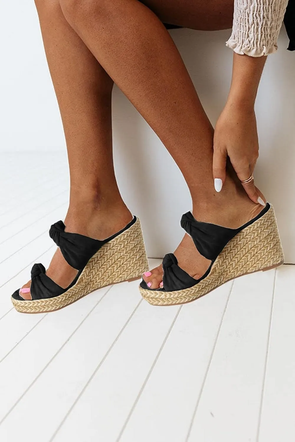 Womens Slip on Espadrilles Wedges Sandals Slides Platform Bow Open Toe Summer Dressy Mules Shoes
