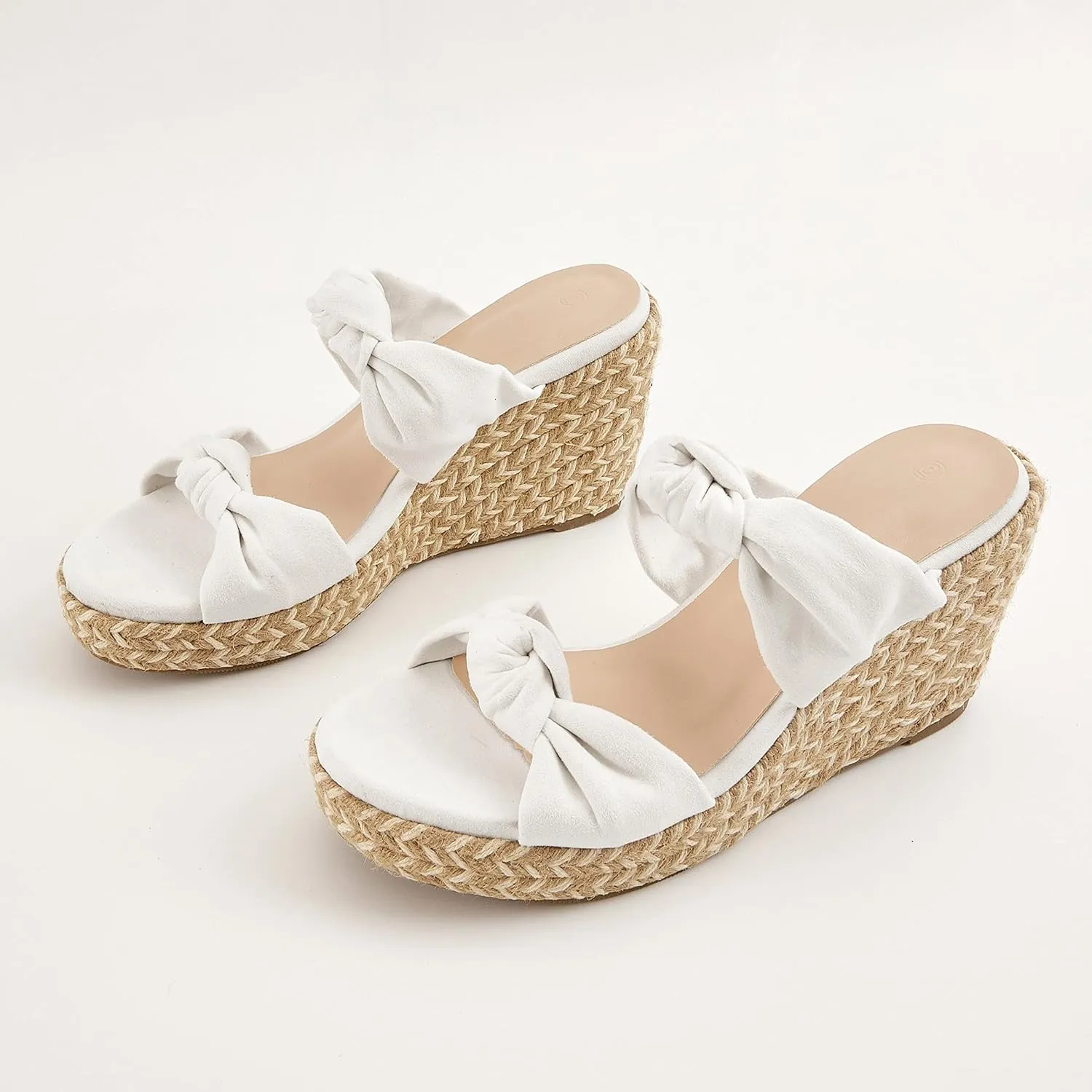 Womens Slip on Espadrilles Wedges Sandals Slides Platform Bow Open Toe Summer Dressy Mules Shoes