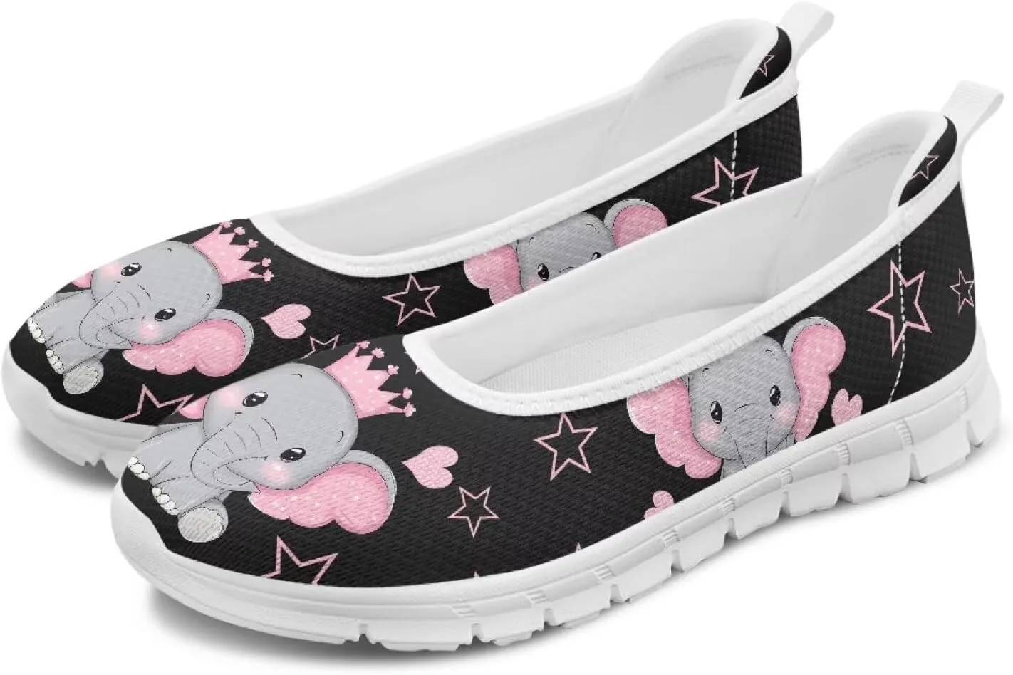Women's Slip on Loafer Shoes Mesh Casual Ballet Flat Walking Sneakers Knit Round Toe Casual Shoes White Sole