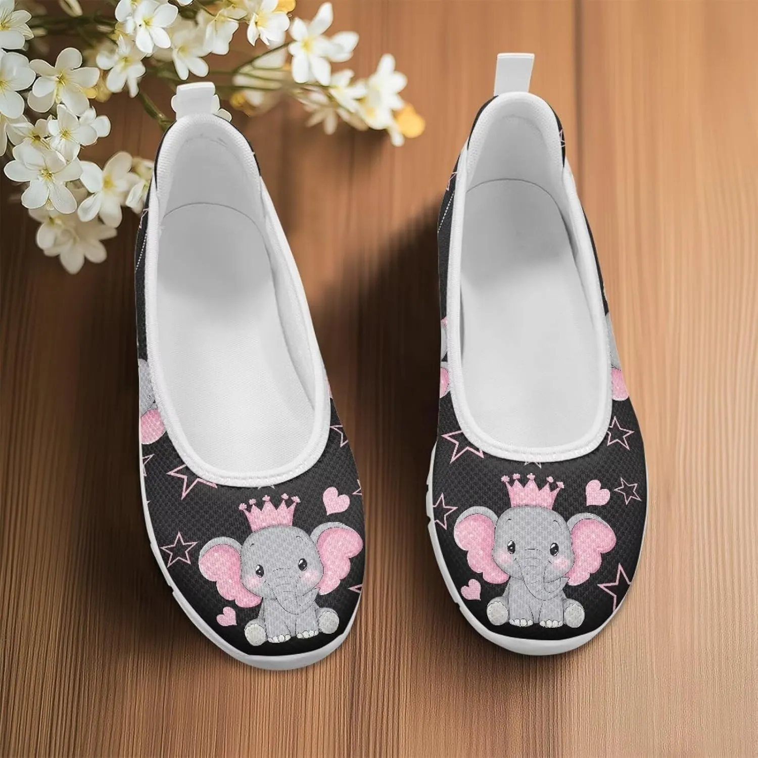 Women's Slip on Loafer Shoes Mesh Casual Ballet Flat Walking Sneakers Knit Round Toe Casual Shoes White Sole