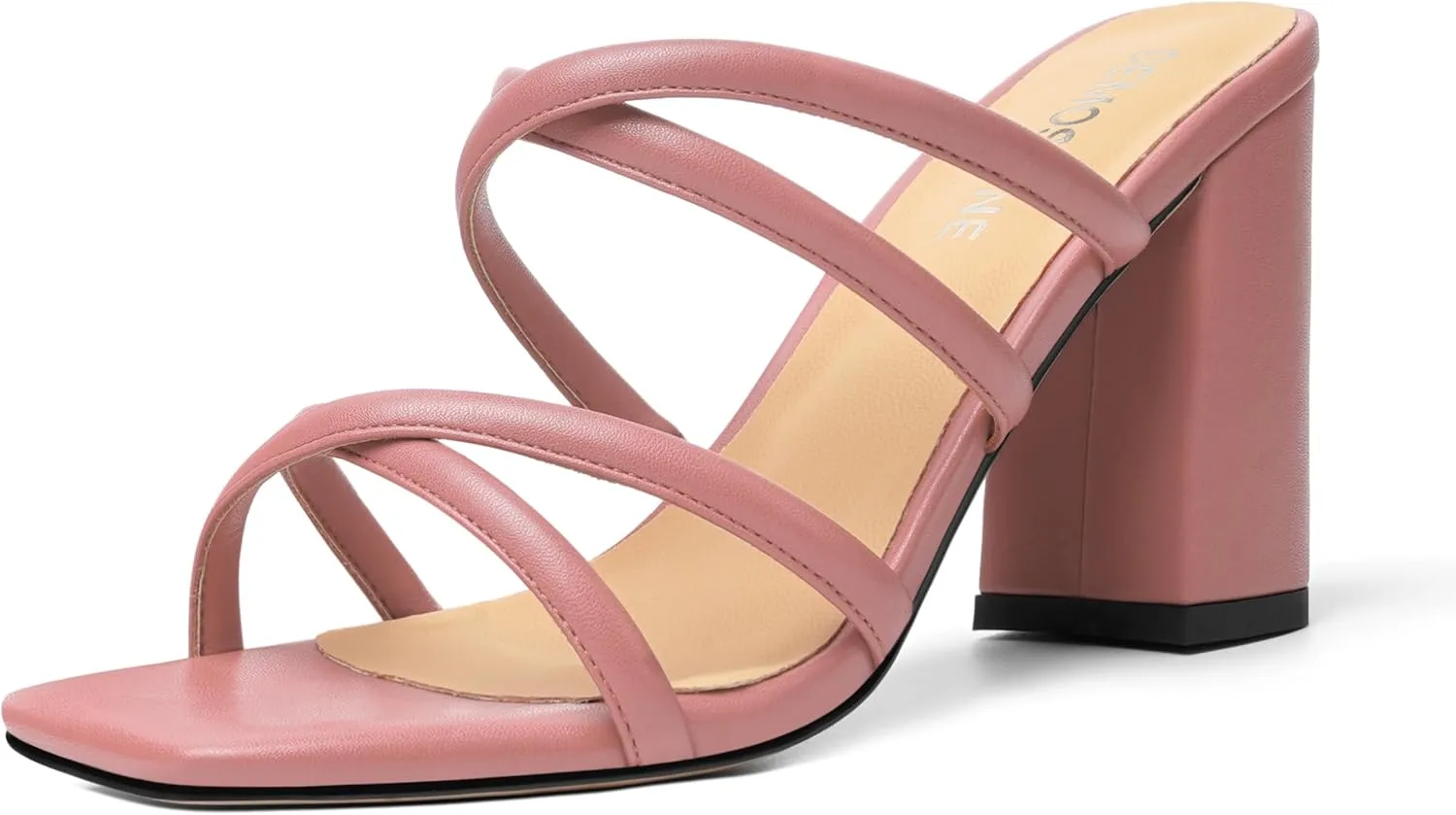 Womens Slip On Matte Open Toe Evening Dress Block High Heel Heeled Sandals 3.3 Inch