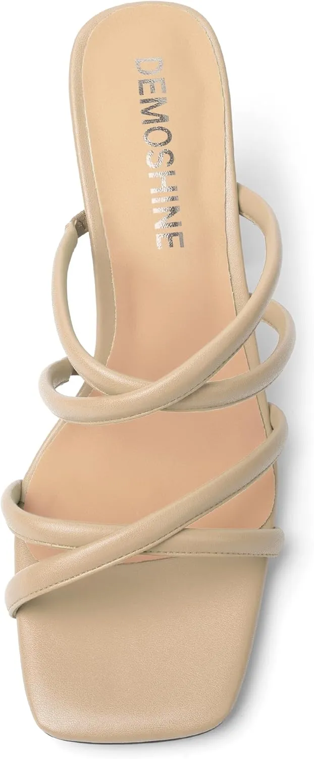 Womens Slip On Matte Open Toe Evening Dress Block High Heel Heeled Sandals 3.3 Inch