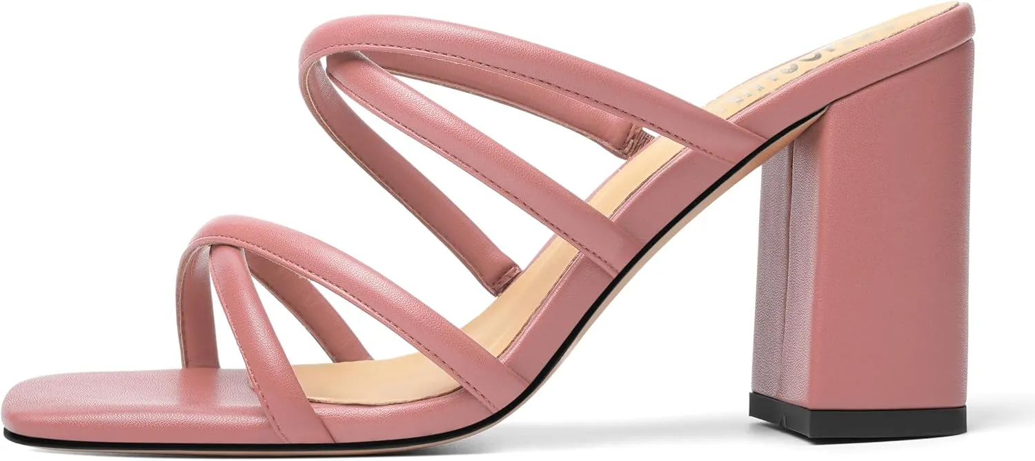 Womens Slip On Matte Open Toe Evening Dress Block High Heel Heeled Sandals 3.3 Inch