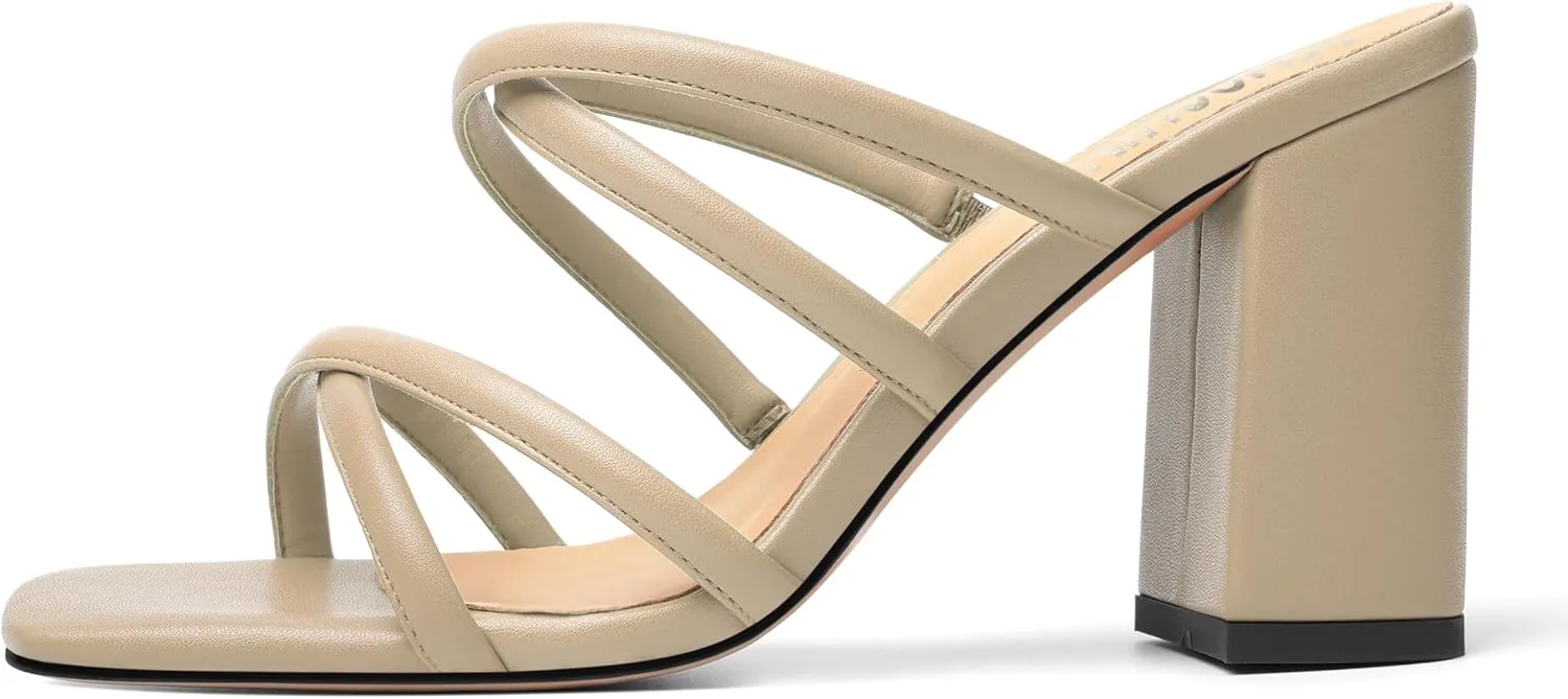 Womens Slip On Matte Open Toe Evening Dress Block High Heel Heeled Sandals 3.3 Inch