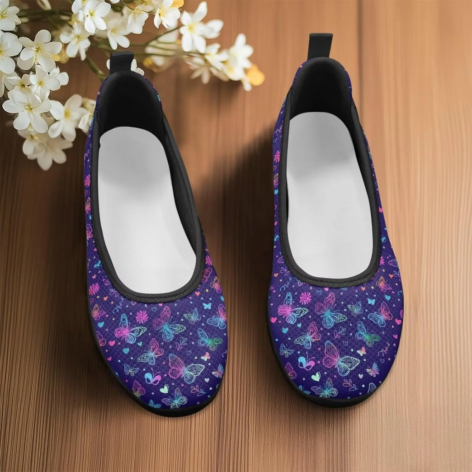 Women's Slip-On Walking Shoes Stylish Floral Casual Loafers Lightweight Comfortable Travel Footwear SizeUS 6-11 Black Sole
