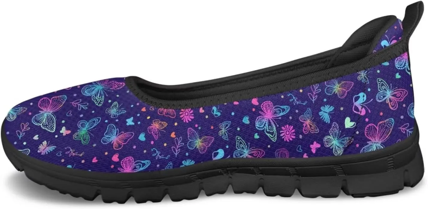 Women's Slip-On Walking Shoes Stylish Floral Casual Loafers Lightweight Comfortable Travel Footwear SizeUS 6-11 Black Sole