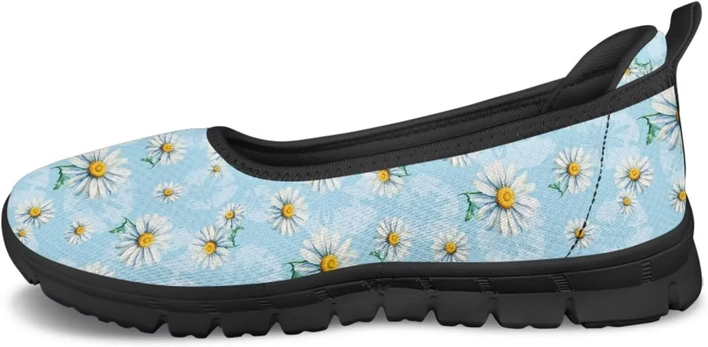 Women's Slip-On Walking Shoes Stylish Floral Casual Loafers Lightweight Comfortable Travel Footwear SizeUS 6-11 Black Sole