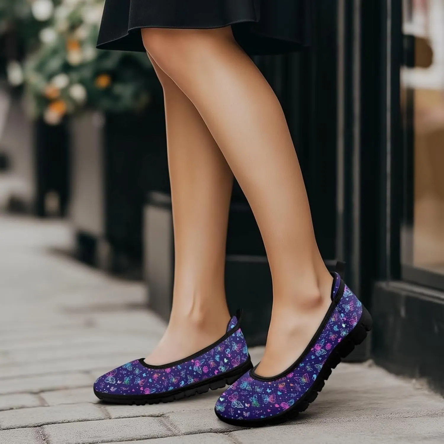 Women's Slip-On Walking Shoes Stylish Floral Casual Loafers Lightweight Comfortable Travel Footwear SizeUS 6-11 Black Sole