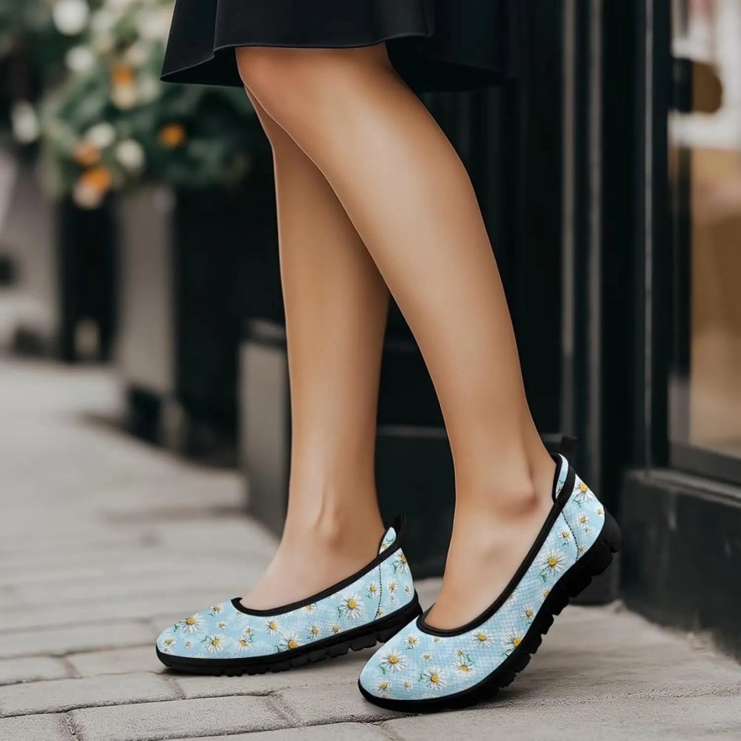 Women's Slip-On Walking Shoes Stylish Floral Casual Loafers Lightweight Comfortable Travel Footwear SizeUS 6-11 Black Sole