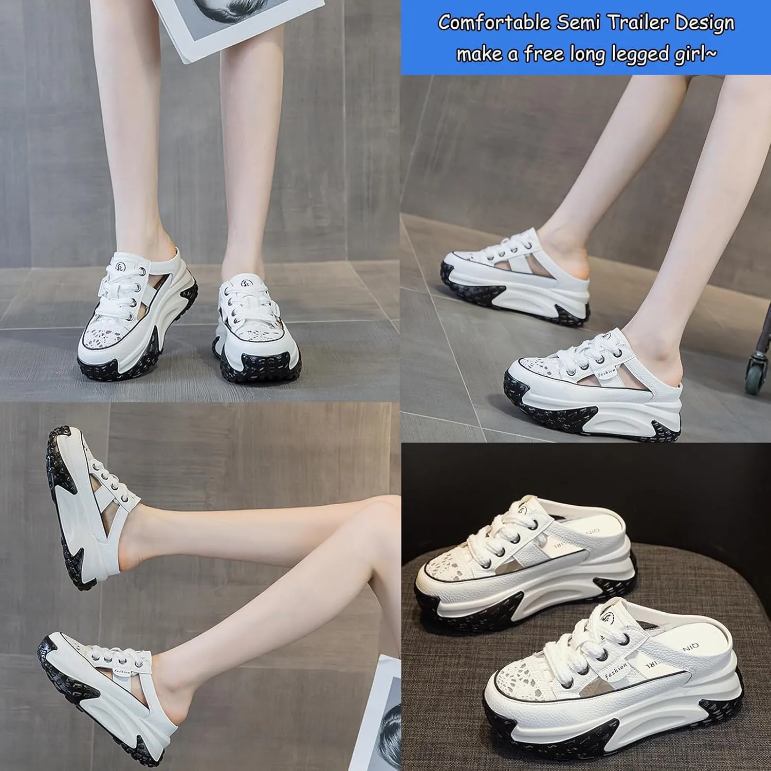 Women's Soft Leather Hollow Breathable Sports Sandals,Increase Height Platform Casual Mule Sandal,Summer Comfortable Pull-On Closed-Toe Garden Clogs Sandals