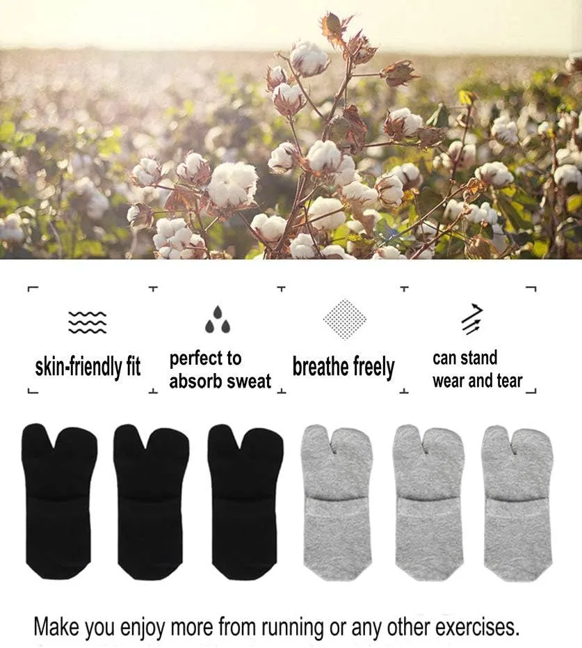 Women's Solid 2 Toe Flip Flop Tabi Socks Geta Ankle Cotton 5/6 Pairs
