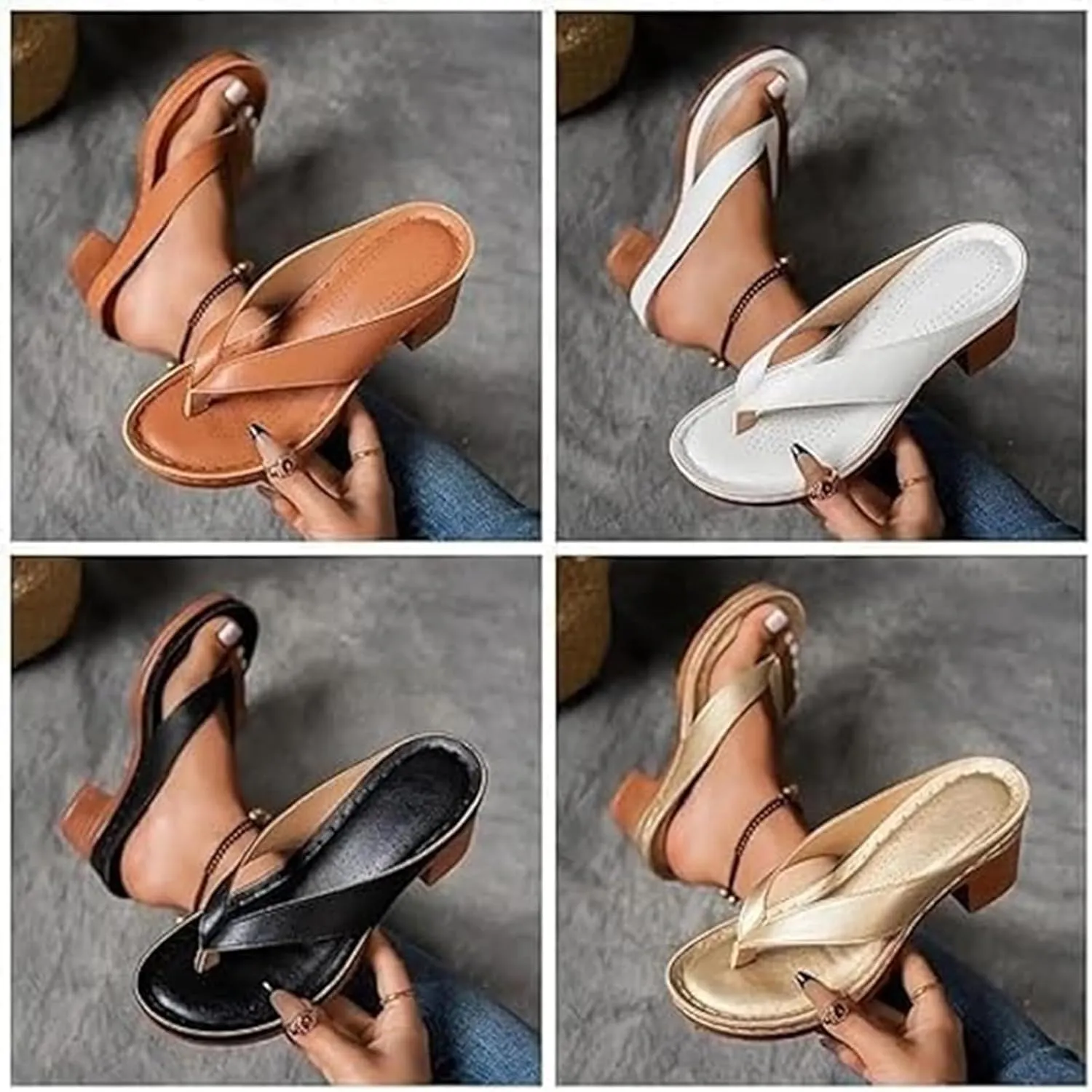 Women's Solid Color Summer Chunky Heel Sandals, Flip Flop Heels, Slip on Open Toe Square Toe Heeled Sandals