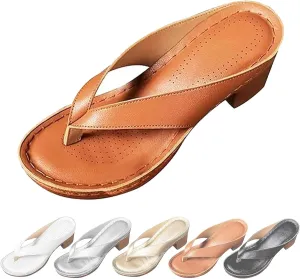 Women's Solid Color Summer Chunky Heel Sandals, Flip Flop Heels, Slip on Open Toe Square Toe Heeled Sandals