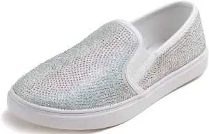 Women's Sparkle Rhinestone Jeweled Loafer Flats Embellished Shiny Party Wedding Bridal Dress Sneakers