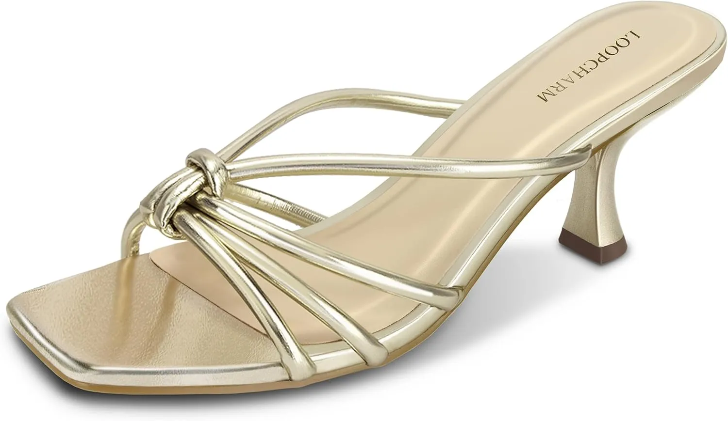 Women's Strappy Square Open Toe Kitten Heels Sandals Knotted Design Summer Fashion Slip On Mule Style