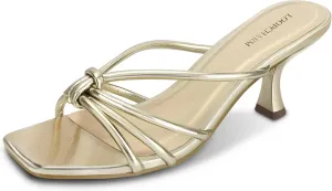 Women's Strappy Square Open Toe Kitten Heels Sandals Knotted Design Summer Fashion Slip On Mule Style