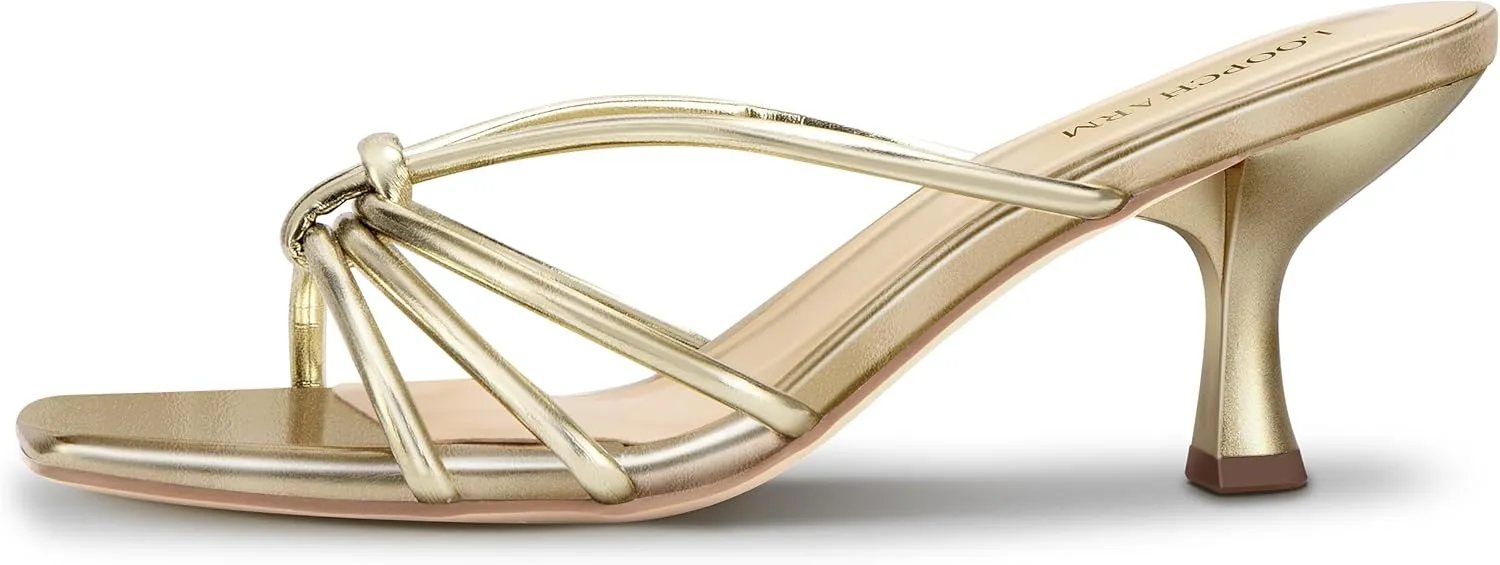 Women's Strappy Square Open Toe Kitten Heels Sandals Knotted Design Summer Fashion Slip On Mule Style