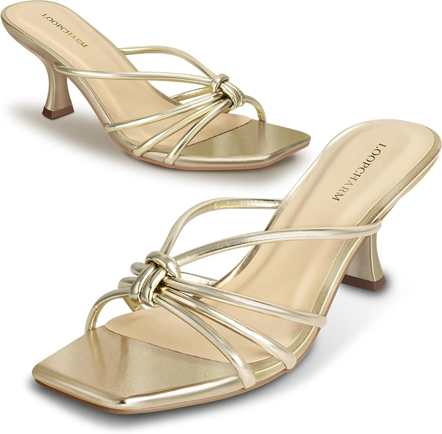 Women's Strappy Square Open Toe Kitten Heels Sandals Knotted Design Summer Fashion Slip On Mule Style