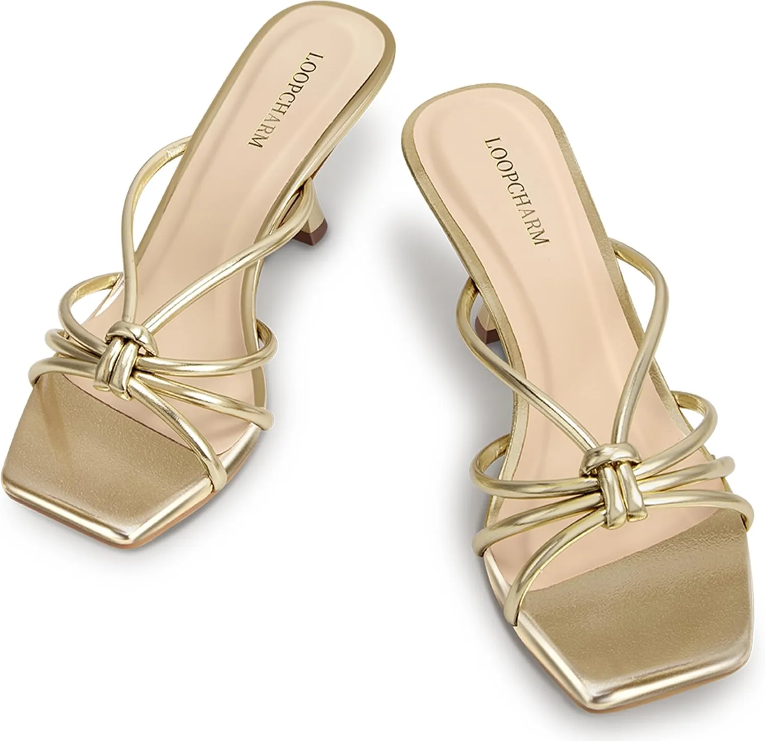 Women's Strappy Square Open Toe Kitten Heels Sandals Knotted Design Summer Fashion Slip On Mule Style