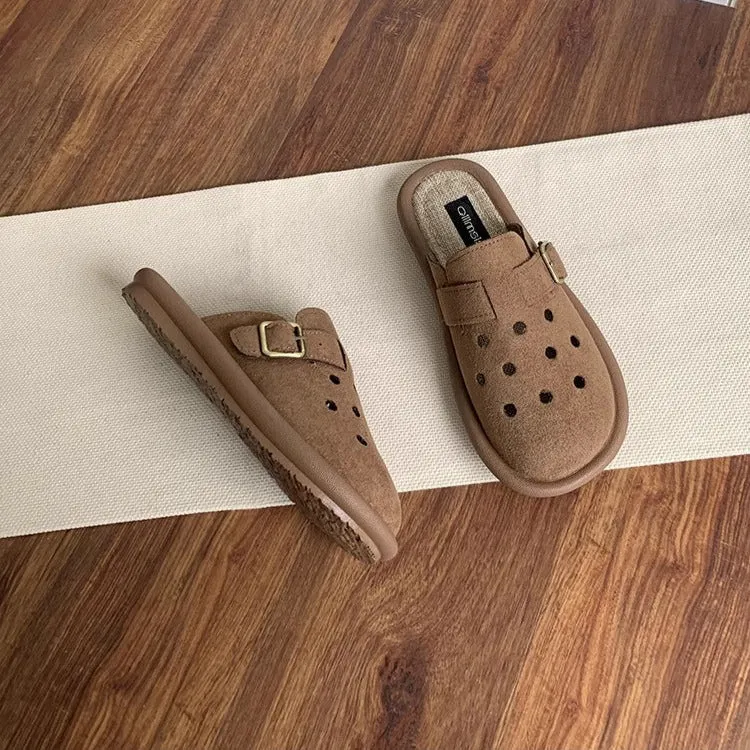 Women's Summer Wide Round Toe Hollowed Out Upper Flat Mule Shoes