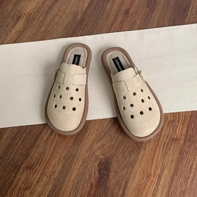 Women's Summer Wide Round Toe Hollowed Out Upper Flat Mule Shoes