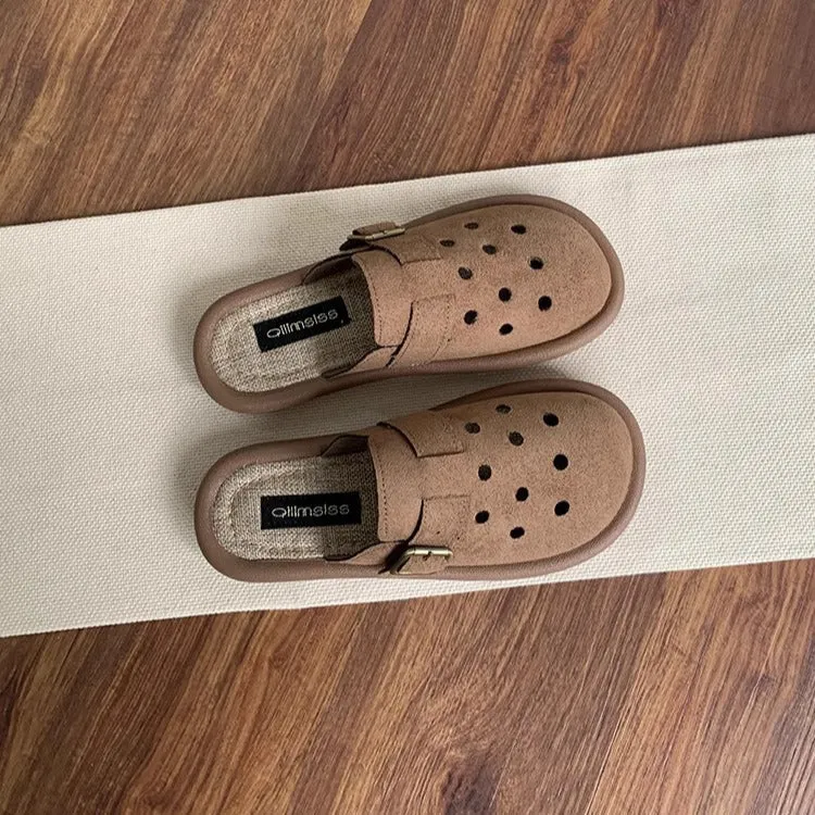 Women's Summer Wide Round Toe Hollowed Out Upper Flat Mule Shoes
